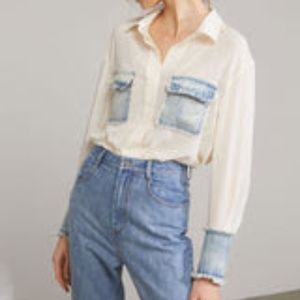 J.ING Livy Cream Denim Combination Shirt Size XS